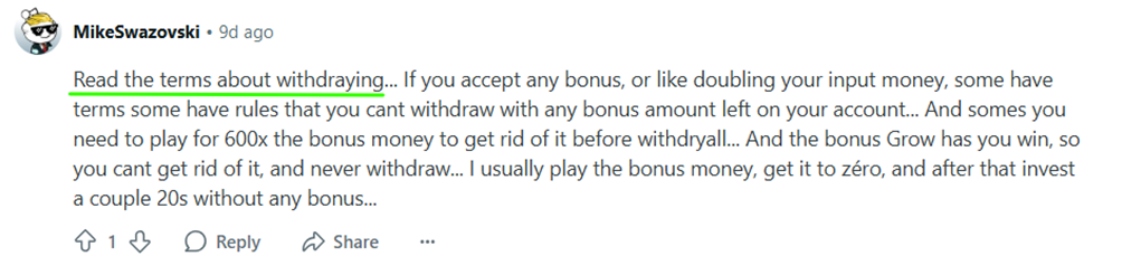 User Comment About Withdraying
